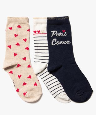 Chaussettes hautes imprimées cœurs fille (lot de 3) vue2 - GEMO (ENFANT) - GEMO