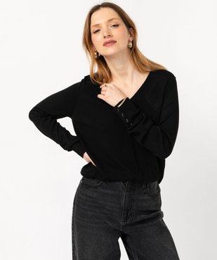 Pull fin à col V avec boutons aux poignets femme vue1 - GEMO 4G FEMME - GEMO