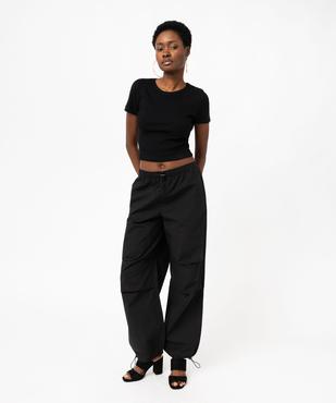 Tee-shirt manches courtes cropped en maille côtelée femme vue5 - GEMO(FEMME PAP) - GEMO