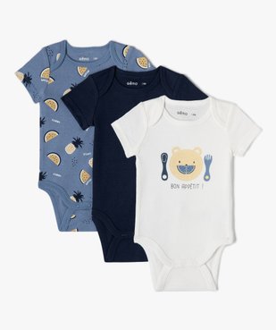 Body bébé manches courtes à col US motif fruits (lot de 3) vue1 - GEMO 4G BEBE - GEMO