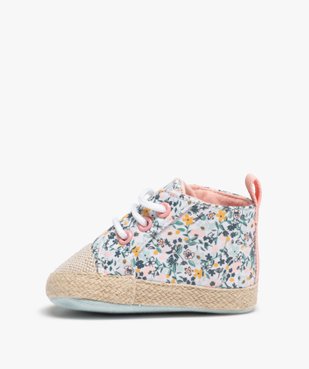 Chaussons de naissance bébé fille baskets en toile fleurie vue3 - GEMO 4G BEBE - GEMO