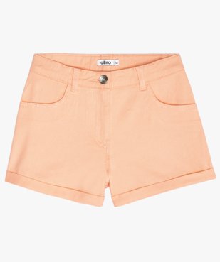 Short fille en coton extensible avec revers cousus vue1 - GEMO (JUNIOR) - GEMO