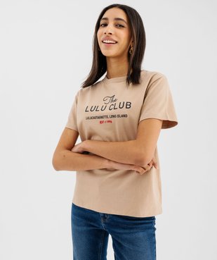 Tee-shirt manches courtes et col rond avec inscription brodée femme - LuluCastagnette vue2 - LULU CASTAGNETTE GEMO FOR GOOD - GEMO