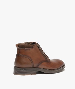 Boots homme casual en cuir uni à zip et à lacets vue5 - GEMO (CASUAL) - GEMO