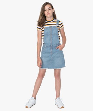 Robe fille en jean avec zip et finition frangée vue1 - GEMO (JUNIOR) - GEMO