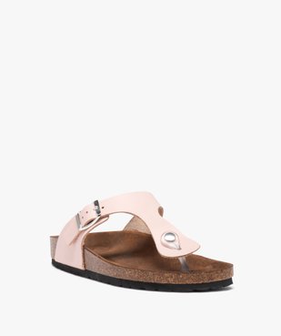 Mules femme à talon plat et bride entre-doigts en cuir vue2 - GEMO (CASUAL) - GEMO