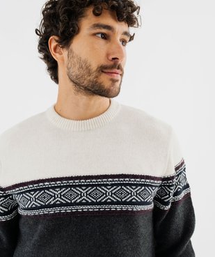 Pull col rond à bande jacquard homme vue2 - GEMO (HOMME) - GEMO