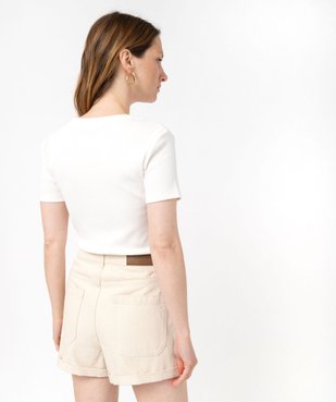 Tee-shirt manches courtes en maille côtelée et ajourée femme vue3 - GEMO(FEMME PAP) - GEMO