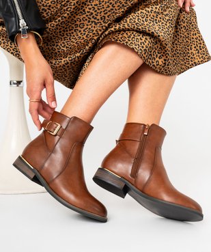 Bottines femme à zip avec semelle à liseré doré bout amande vue1 - GEMO (CASUAL) - GEMO