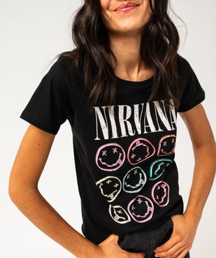 Tee-shirt manches courtes imprimé femme - Nirvana vue2 - BLACK PINK - GEMO