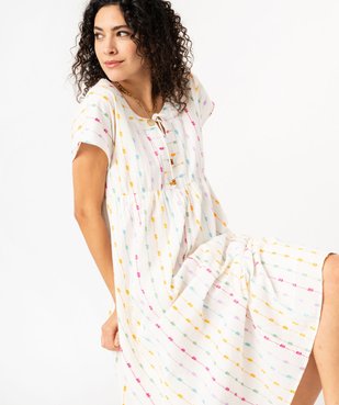 Robe longue et ample à manches courtes et motifs brodés femme vue1 - GEMO(FEMME PAP) - GEMO