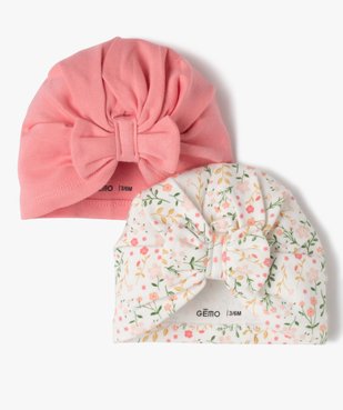 Bonnet naissance en jersey plissé à nœud (lot de 2)  vue1 - GEMO(BB COUCHE) - GEMO