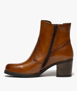 Bottines femme à talon carré dessus en cuir avec col fleuri - Taneo vue4 - TANEO - GEMO