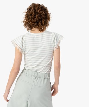 Tee-shirt femme rayé à larges manches finitions brodées vue3 - GEMO(FEMME PAP) - GEMO