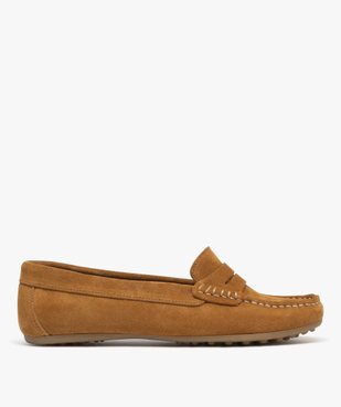 Mocassins femme en cuir suédé uni et à bout carré avec surpiqûres contrastantes vue1 - GEMO (CASUAL) - GEMO