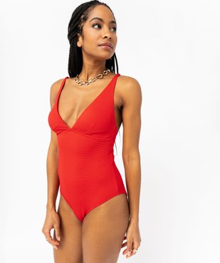 Maillot de bain une pièce forme corbeille en maille gaufrée femme vue2 - GEMO (PLAGE) - GEMO