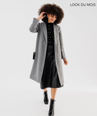 Ensemble trois pièces manteau, pull sans manches et jupe en cuir imitation pour femme - GEMO