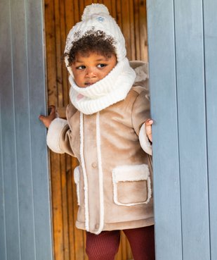 Bonnet en maille torsadée doublée polaire avec pompon bébé fille vue4 - GEMO 4G BEBE - GEMO