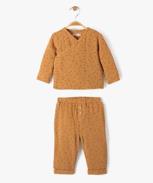 Ensemble bébé 2 pièces : cache-cœur + pantalon en double gaze à pois vue1 - GEMO(BB COUCHE) - GEMO