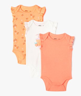 Bodies sans manches avec volants bébé fille (lot de 3) vue1 - GEMO 4G BEBE - GEMO