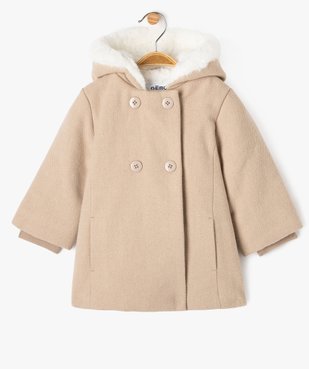 Manteau à capuche avec doublure peluche bébé fille vue1 - GEMO 4G BEBE - GEMO