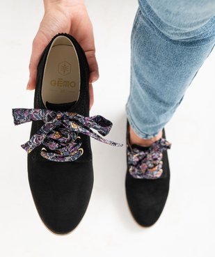 Derbies en suédine à lacets foulard femme vue1 - GEMO 4G FEMME - GEMO