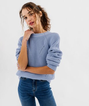 Pull en coton avec maille ajourées sur l’avant femme vue1 - GEMO(FEMME PAP) - GEMO