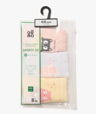 Shorties en coton stretch à motifs animaux fille (lot de 3) vue1 - GEMO 4G FILLE - GEMO