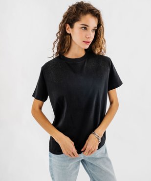 Tee-shirt manches courtes coupe large décolleté brodé femme vue4 - GEMO(FEMME PAP) - GEMO