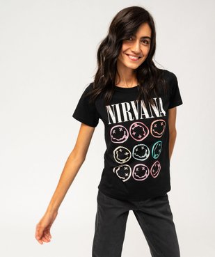 Tee-shirt manches courtes imprimé femme - Nirvana vue1 - BLACK PINK - GEMO