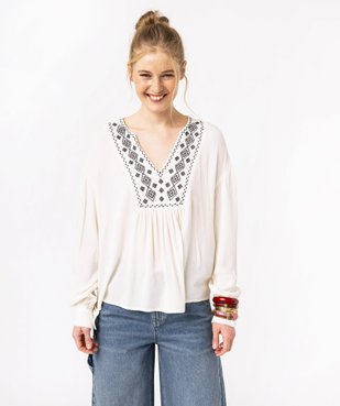 Blouse à manches longues avec col V brodé femme vue6 - GEMO(FEMME PAP) - GEMO