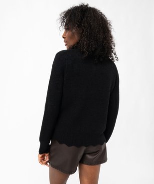 Pull en maille col V finitions dentelées femme vue3 - GEMO(FEMME PAP) - GEMO