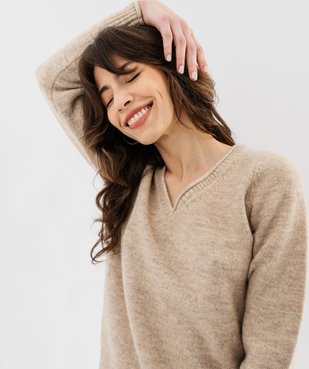 Pull col V avec finitions roulottées femme vue1 - GEMO(FEMME PAP) - GEMO