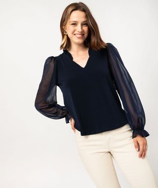 Blouse unie avec manches longues en voile femme vue1 - GEMO(FEMME PAP) - GEMO