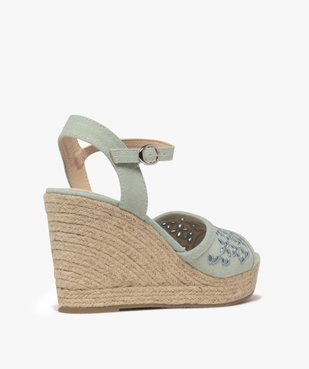 Sandales femme à talon compensé avec dessus denim ajouré vue4 - GEMO 4G FEMME - GEMO