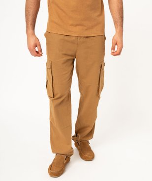 Pantalon cargo en lin à taille élastiquée homme vue2 - GEMO 4G HOMME - GEMO