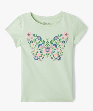 Tee-shirt à manches courtes avec motifs fleuris et paillettes fille vue1 - GEMO (ENFANT) - GEMO