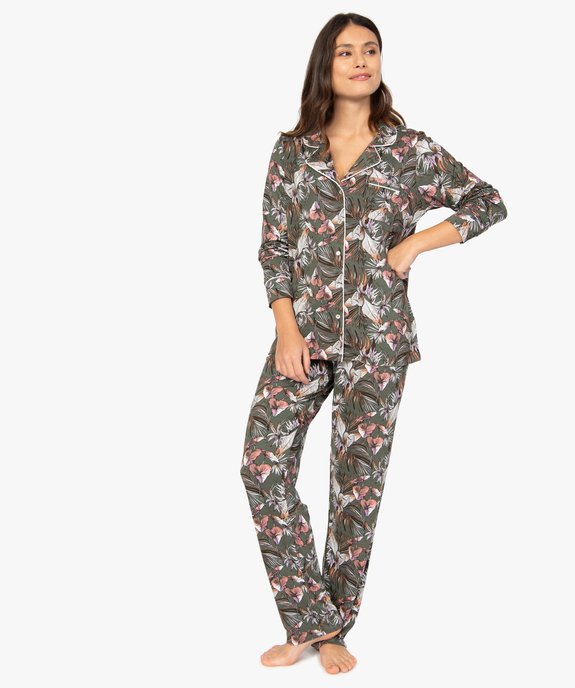 Pyjama deux pièces femme : chemise et pantalon vue1 - GEMO 4G FEMME - GEMO