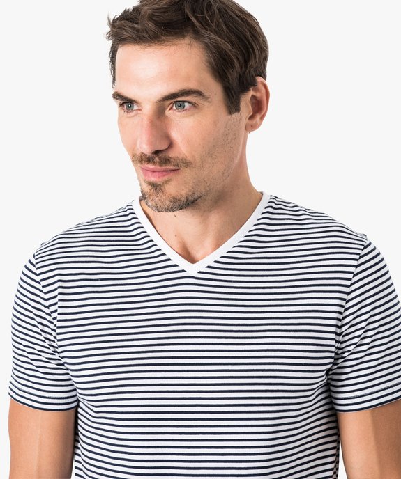 Tee shirt manches courtes col V - fines rayures vue2 - GEMO (HOMME) - GEMO