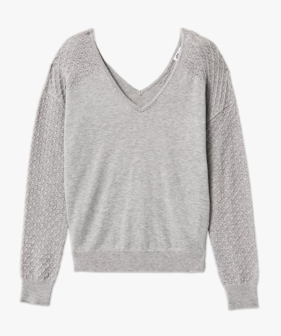 Pull avec double col V et manches fantaisie femme vue4 - GEMO(FEMME PAP) - GEMO