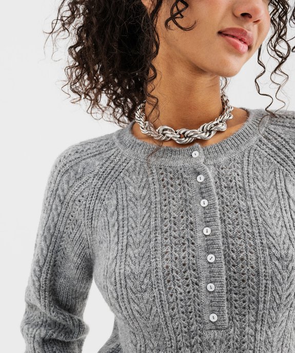 Pull  en maille fantaisie avec col rond à boutons femme vue4 - GEMO(FEMME PAP) - GEMO