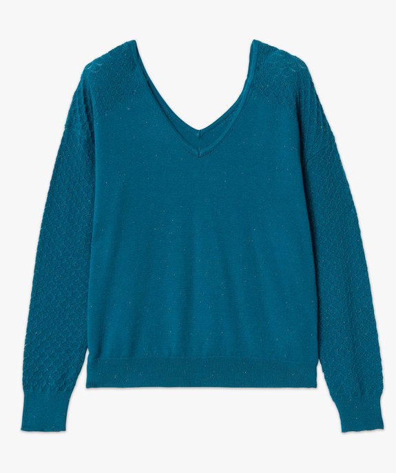 Pull avec double col V et manches fantaisie femme vue4 - GEMO(FEMME PAP) - GEMO