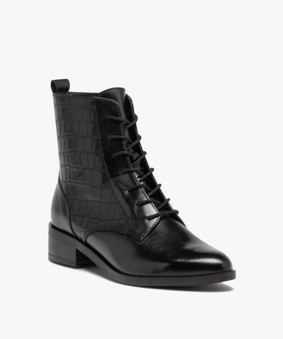 Bottines en cuir à lacets et bout amande femme vue2 - GEMO (CASUAL) - GEMO