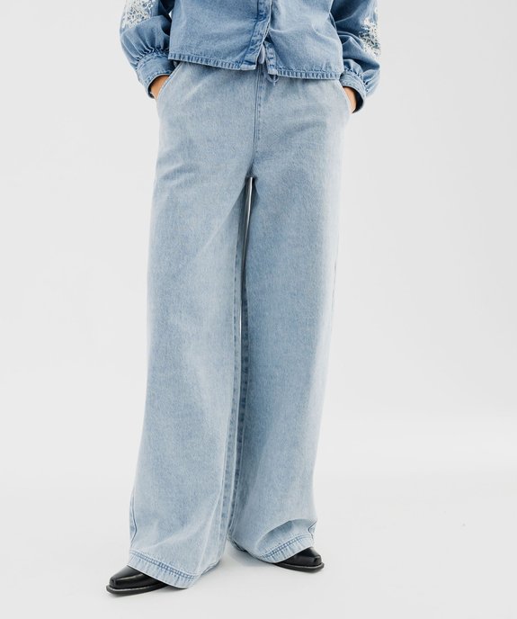 Jean large en denim délavé à taille élastiquée femme vue1 - GEMO(FEMME PAP) - GEMO