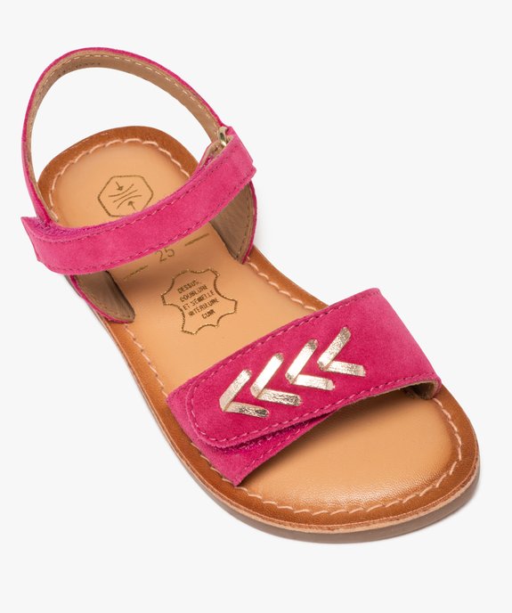 Sandales fille en cuir suédé et à scratch avec détail brillant  vue5 - GEMO (ENFANT) - GEMO