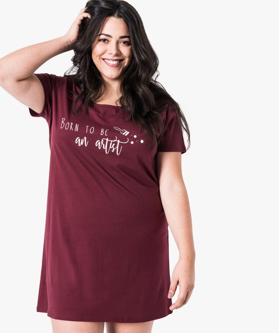 Chemise de nuit à manches courtes avec motifs femme grande taille vue1 - GEMO 4G FEMME - GEMO