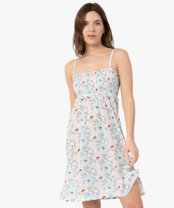 Robe de plage femme avec buste smocké et fines bretelles vue1 - GEMO (PLAGE) - GEMO