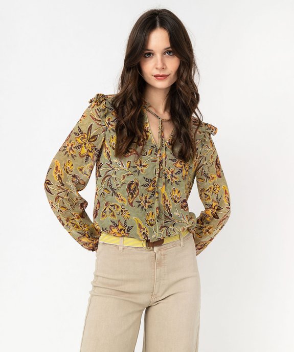 Blouse à manches longues en voile à motifs fleuris femme vue1 - GEMO(FEMME PAP) - GEMO