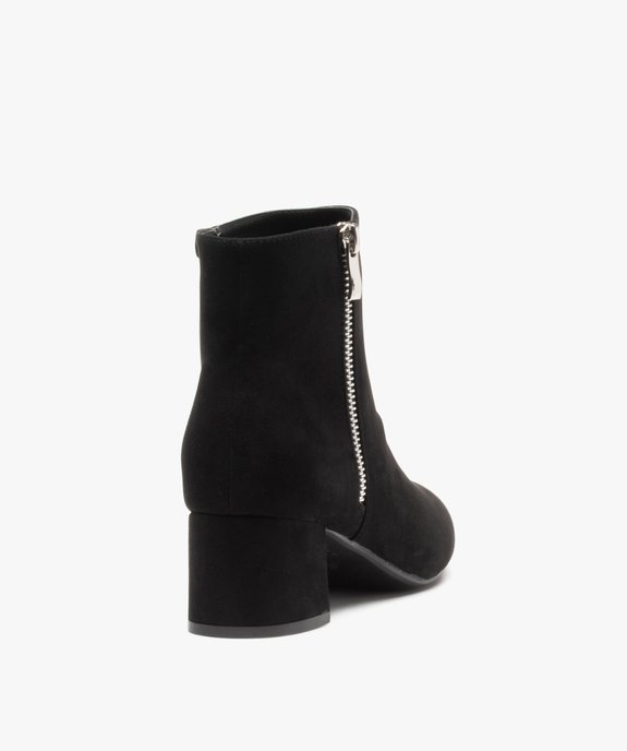 Boots femme à talon carré en suédine unie et zip décoratif vue4 - GEMO(URBAIN) - GEMO