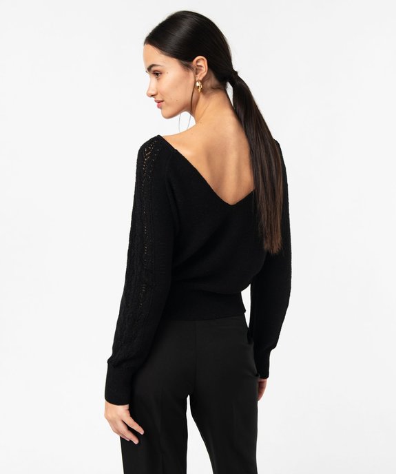 Pull à double col V en maille pailletée femme vue3 - GEMO(FEMME PAP) - GEMO